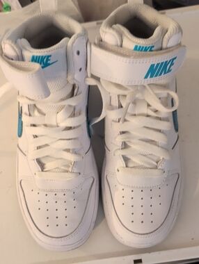 Nike Kids White High-Top Sneakers with Teal Logo